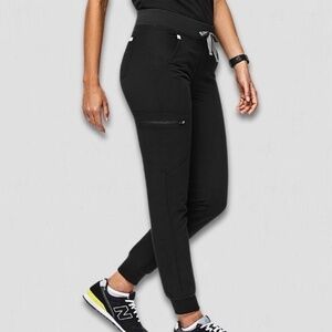 Figs Zamora Jogger Scrub Pants Zippered Cargo Pocket High Rise Black sz S